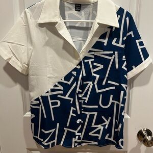 SHEIN Blue and White Patterned Shirt
